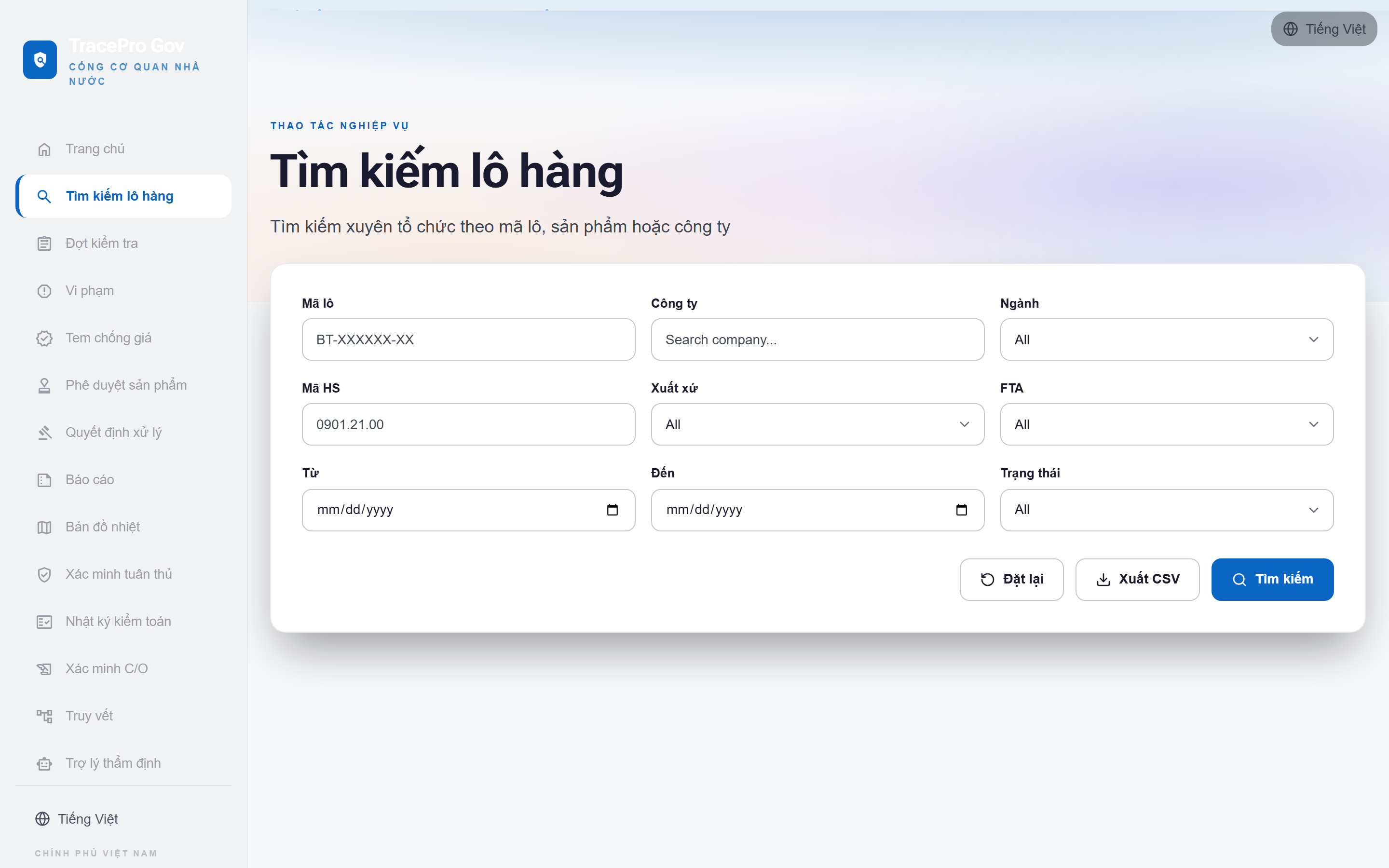 Tìm kiếm trên cổng cơ quan