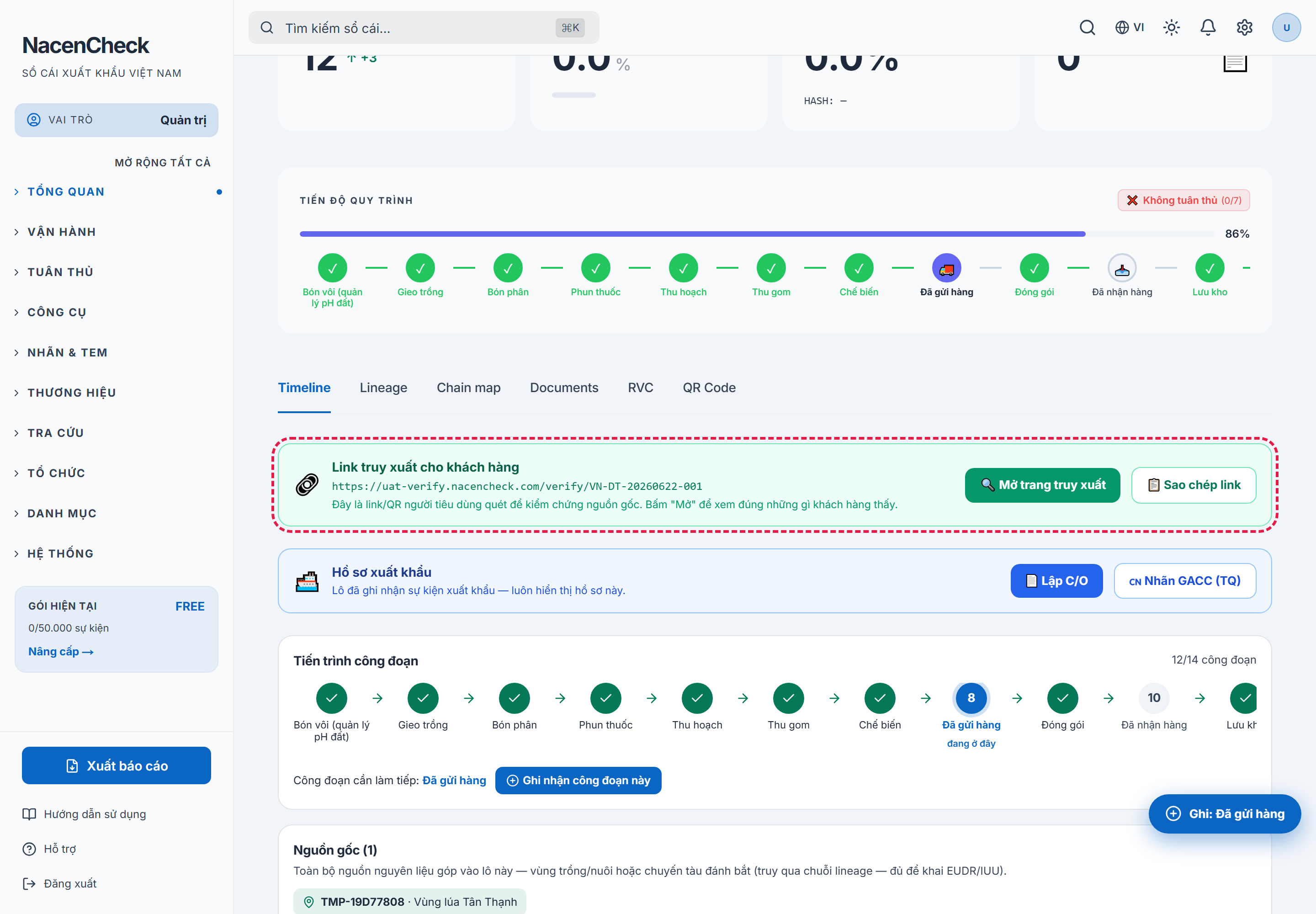 Banner lấy link truy xuất ở đầu trang lô