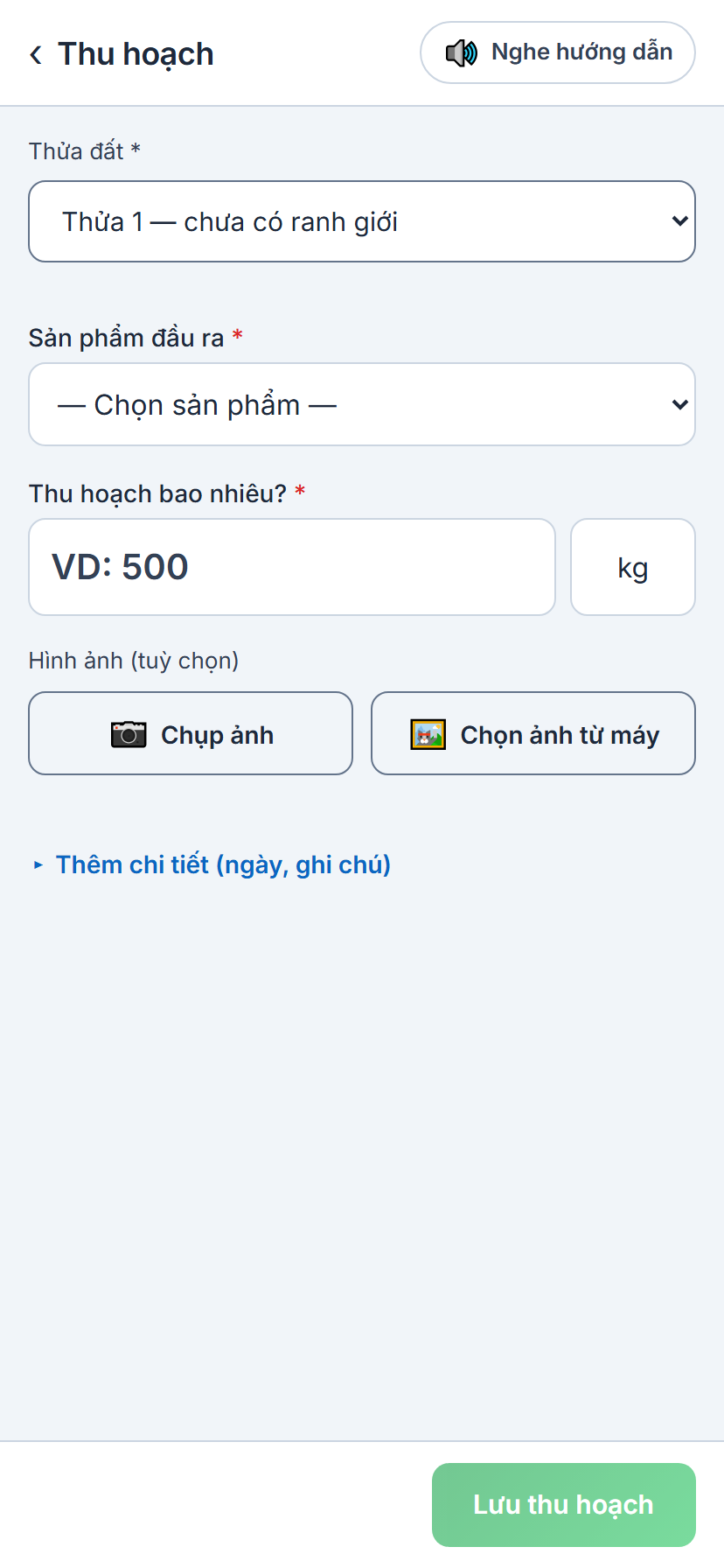 Khai thu hoạch trên điện thoại