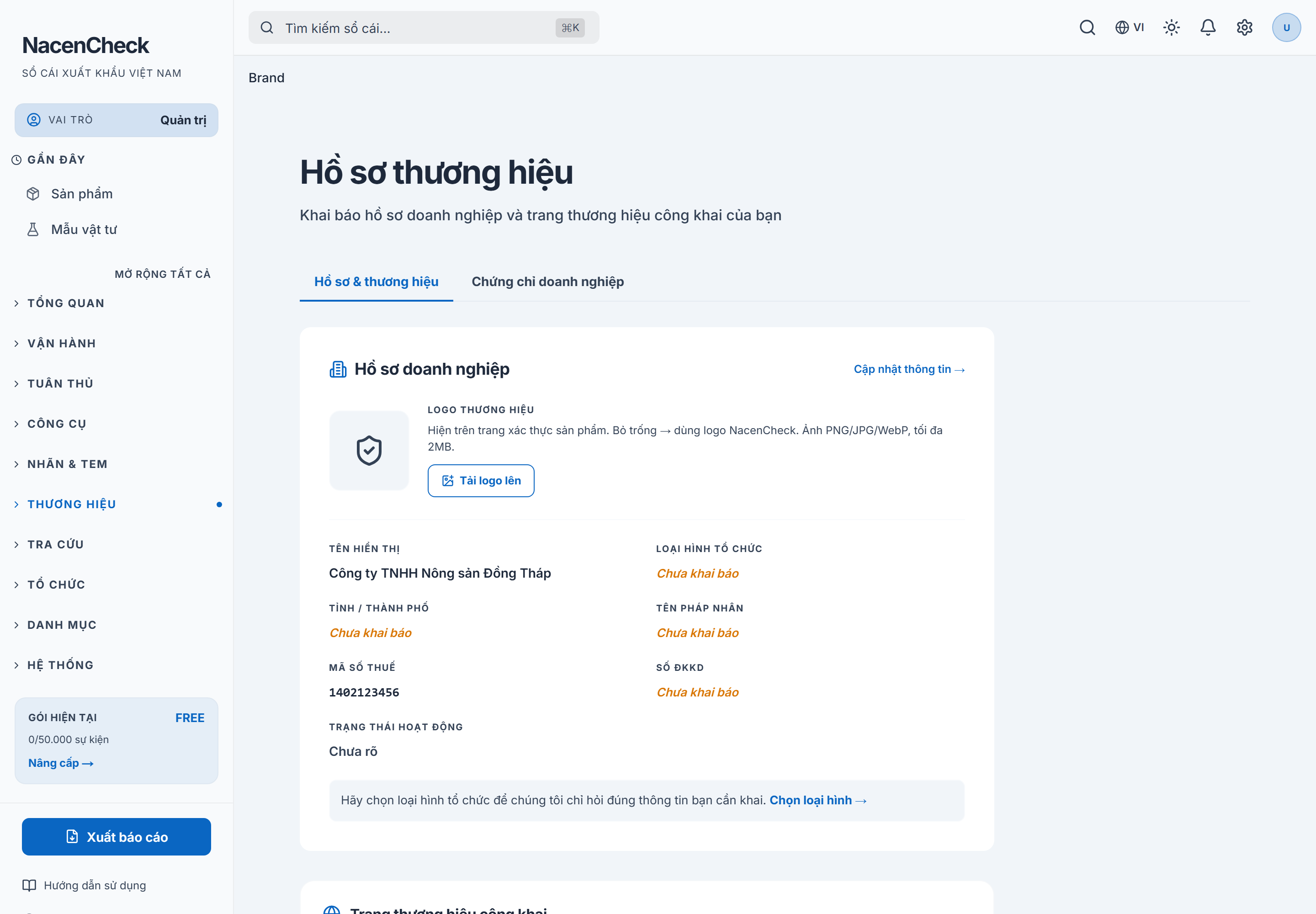 Trang Hồ sơ thương hiệu