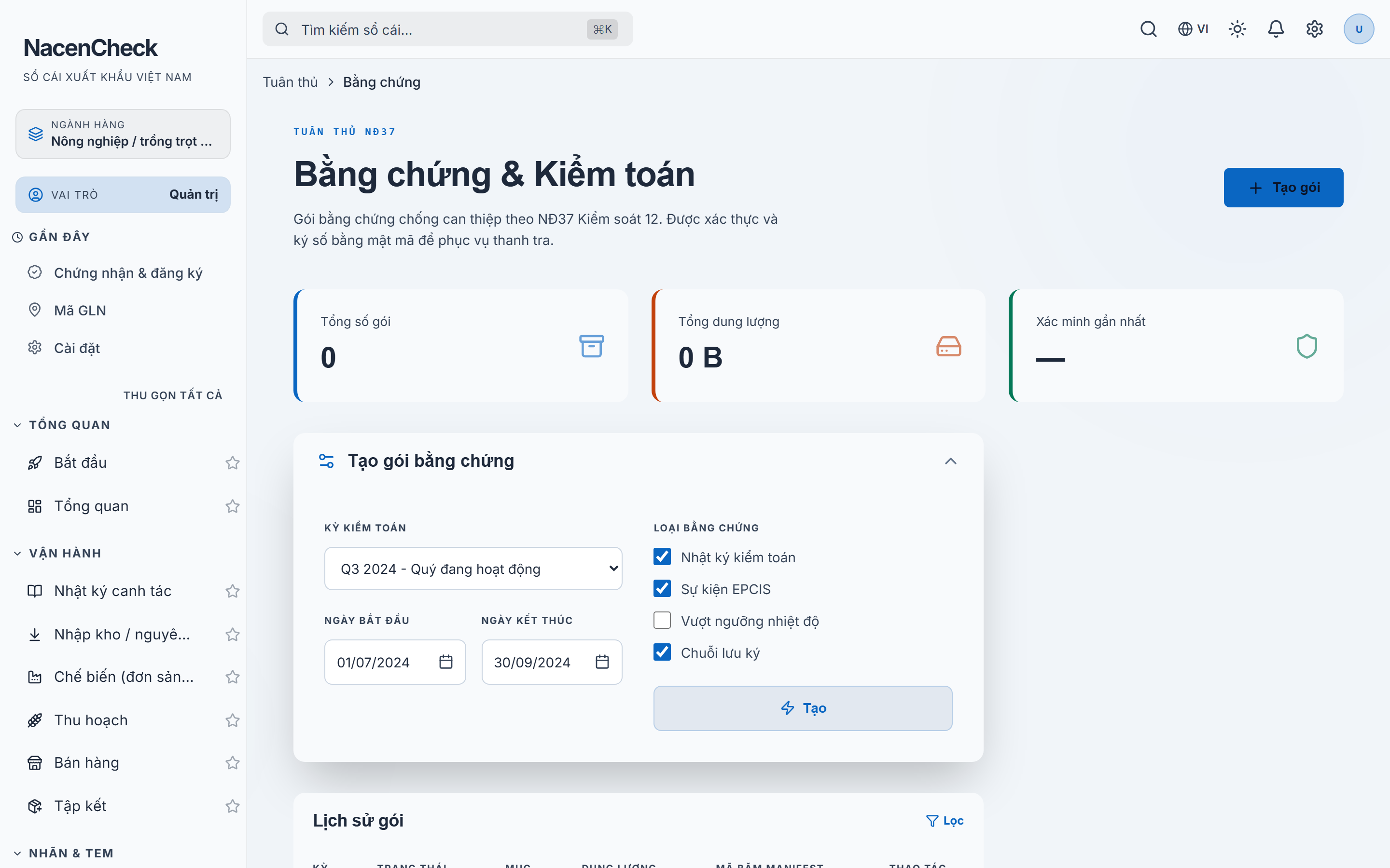 Tạo gói chứng cứ