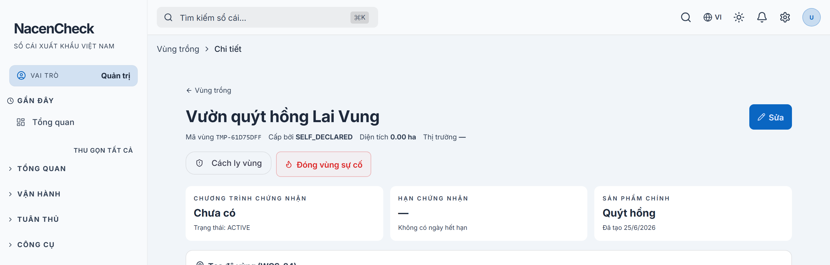 2 nút hành động khi vùng đang hoạt động