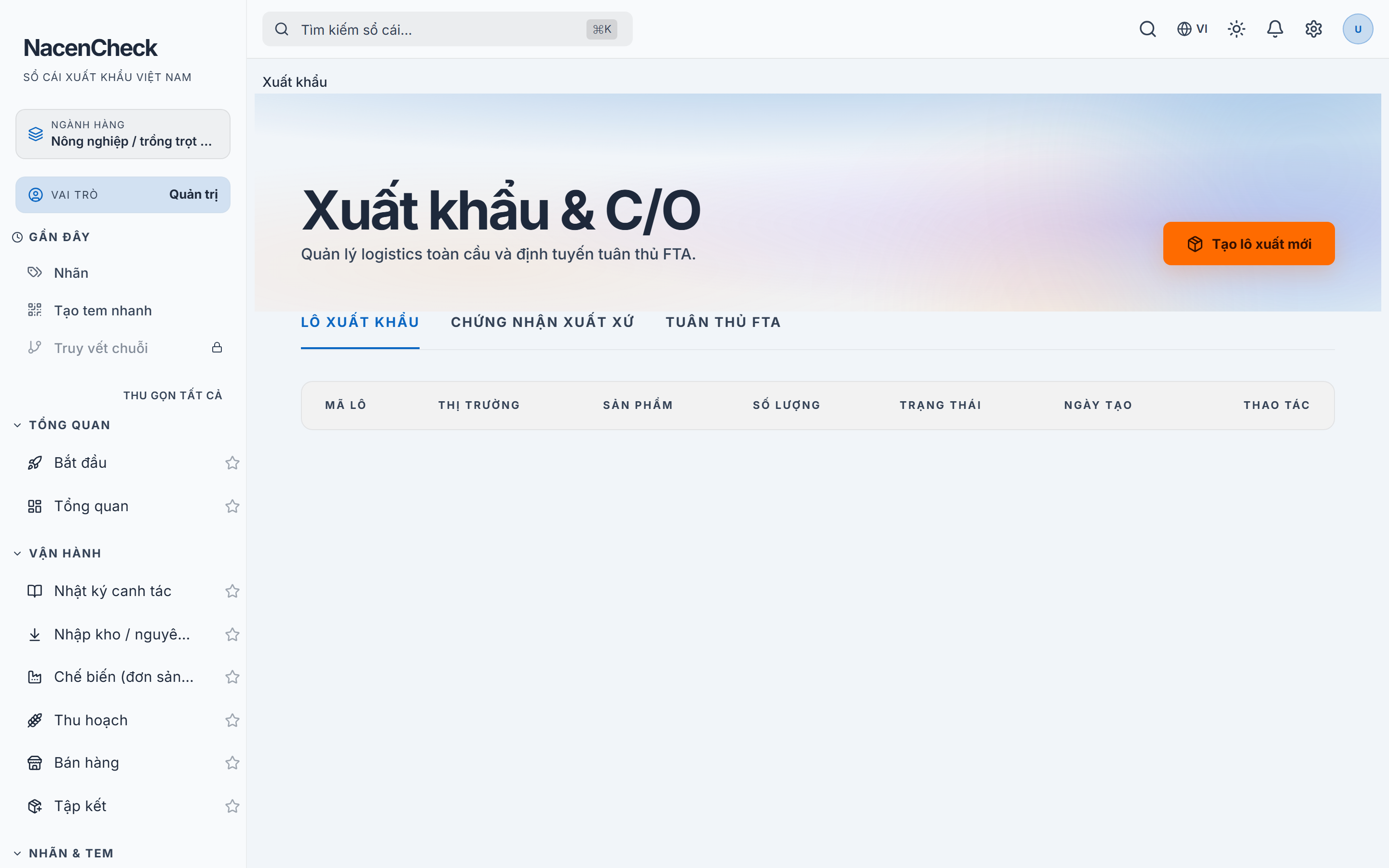 Màn hình xuất khẩu với 3 thẻ