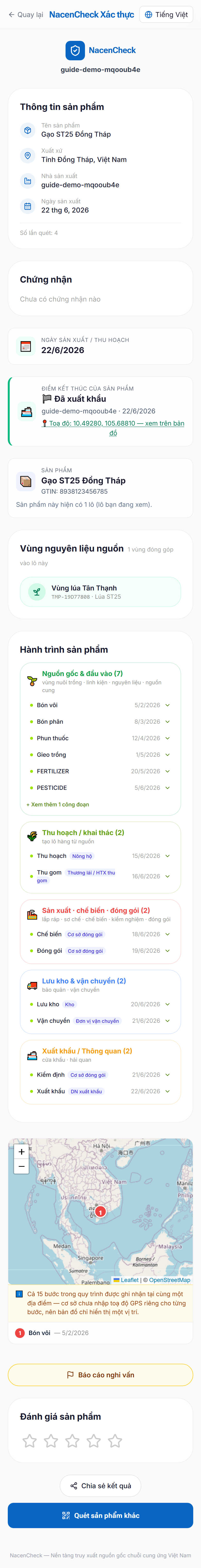 Quét QR trên sản phẩm